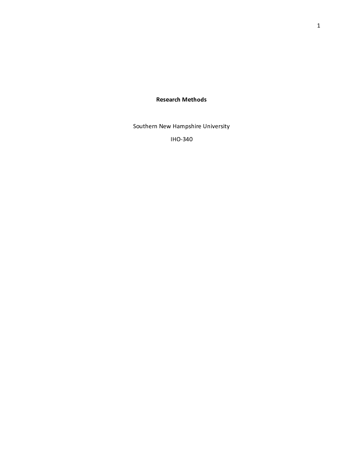 Preview image for IHP 340 Short Paper|    Research Methods  Southern New Hampshire University  IHO-340